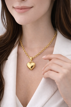 Colar + Pulseira Feminino com Pingente de Coração Dourado