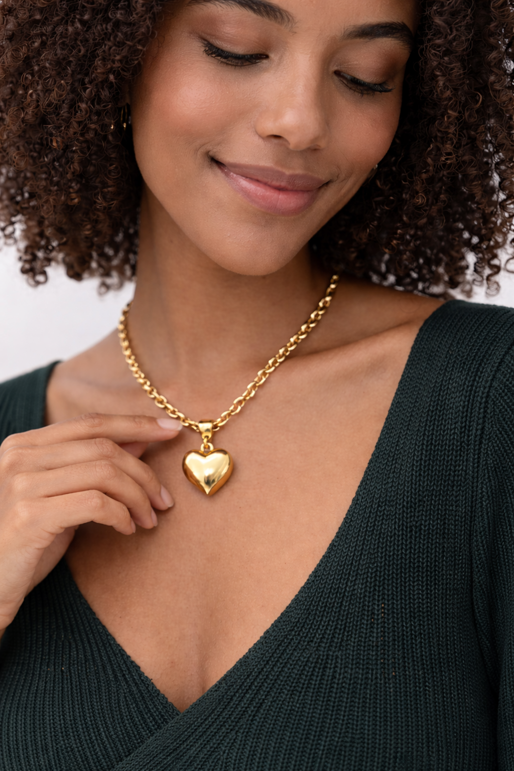 Colar + Pulseira Feminino com Pingente de Coração Dourado