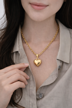 Colar + Pulseira Feminino com Pingente de Coração Dourado