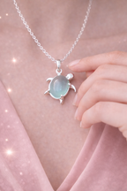 Colar com Pingente Tartaruga Azul e prata