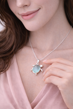 Colar com Pingente Tartaruga Azul e prata