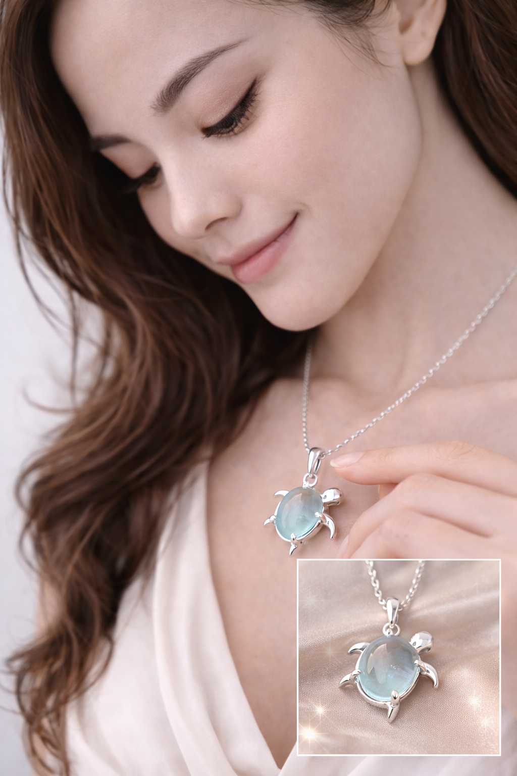 Colar com Pingente Tartaruga Azul e prata