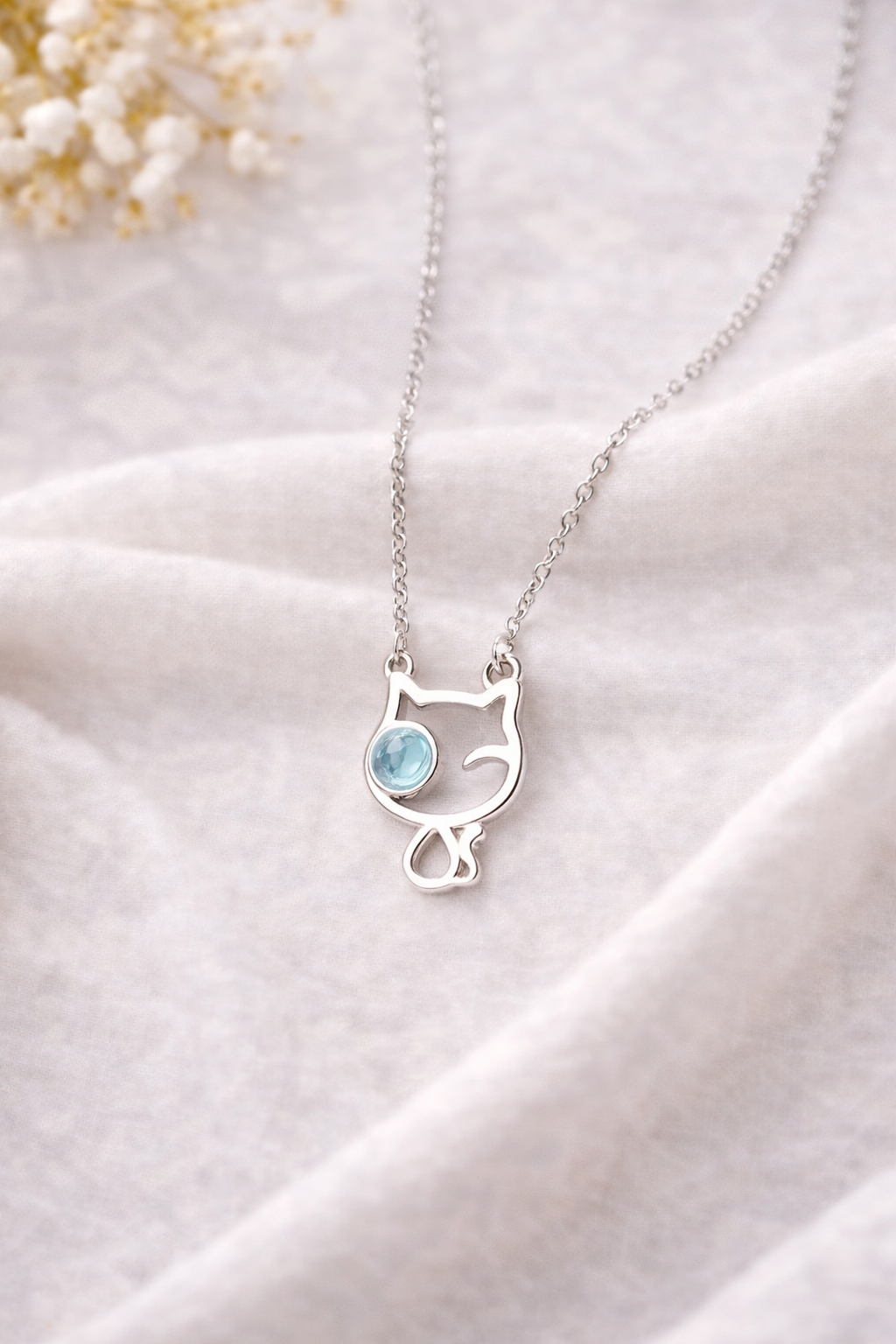 Colar Pingente Gato Cristal em Prata 925