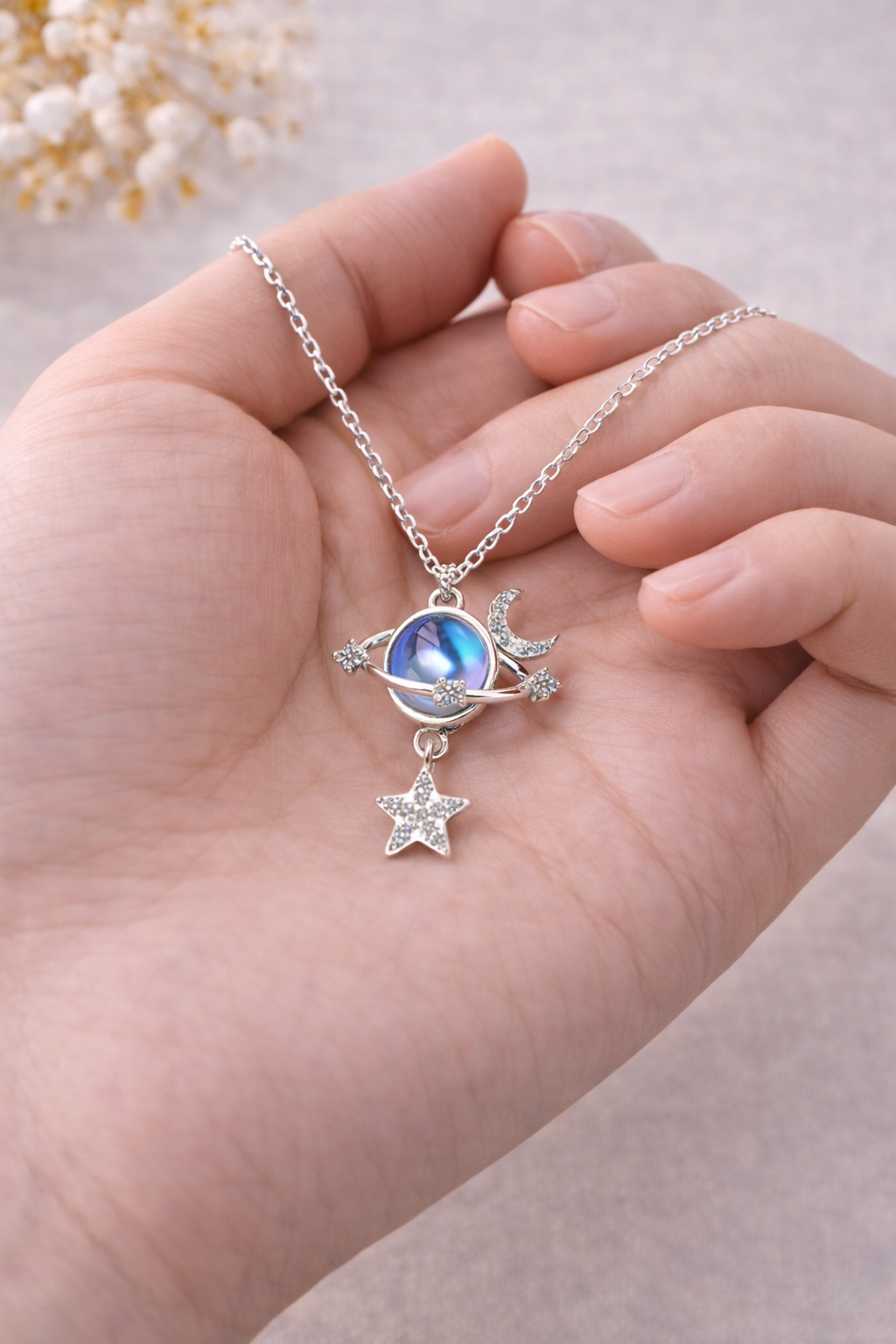 Colar Universo em Prata 925 com Pingente de Estrela e Lua