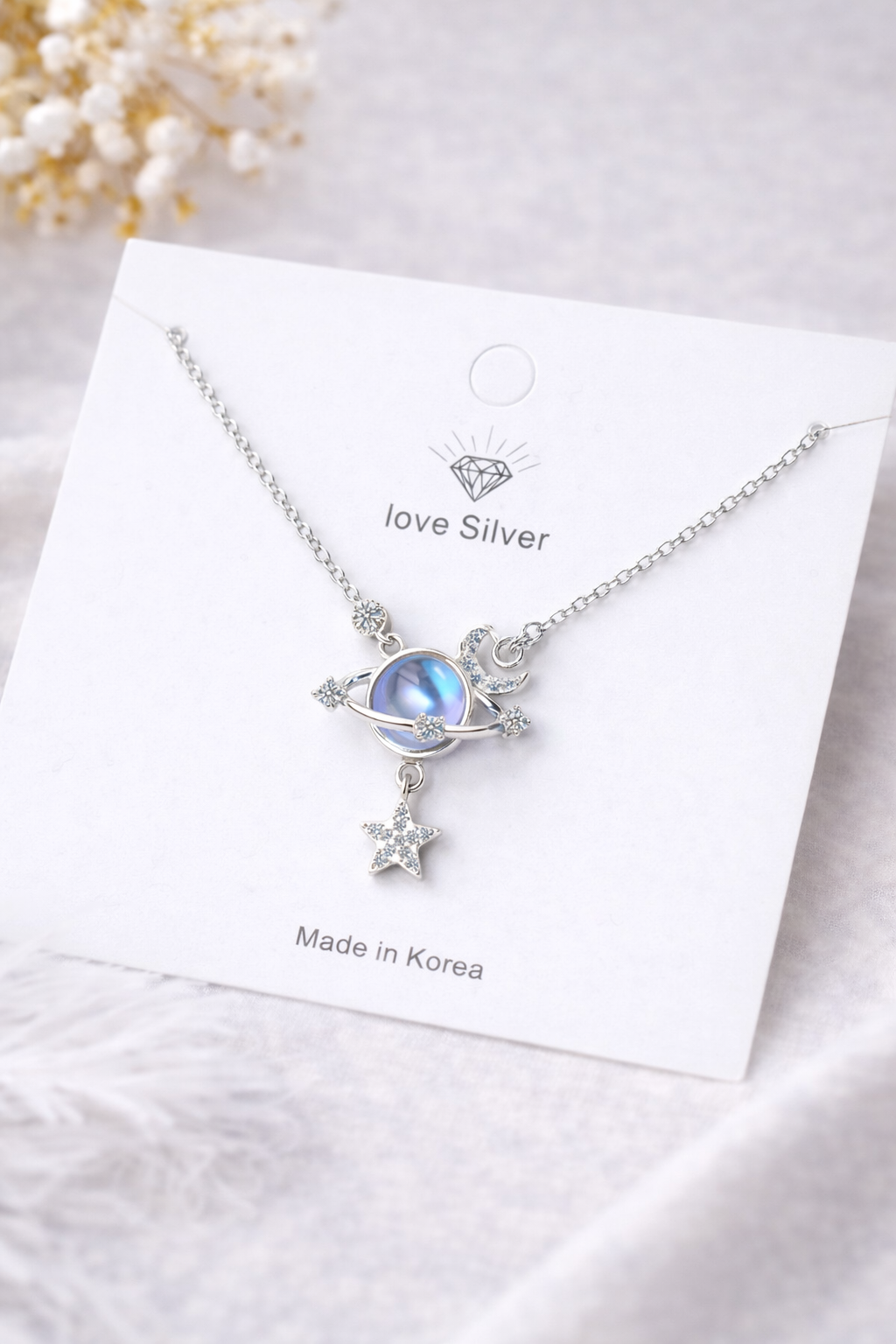 Colar Universo em Prata 925 com Pingente de Estrela e Lua