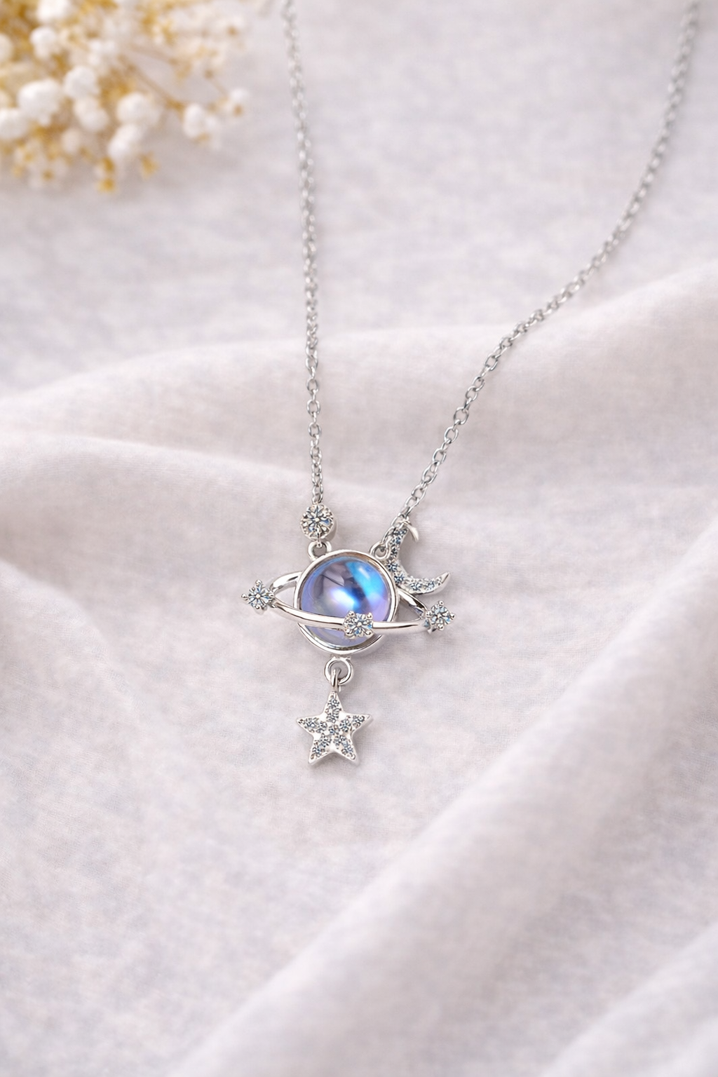 Colar Universo em Prata 925 com Pingente de Estrela e Lua