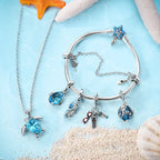 Colar com Pingente Tartaruga do Mar em Prata 925 com Cristal Azul