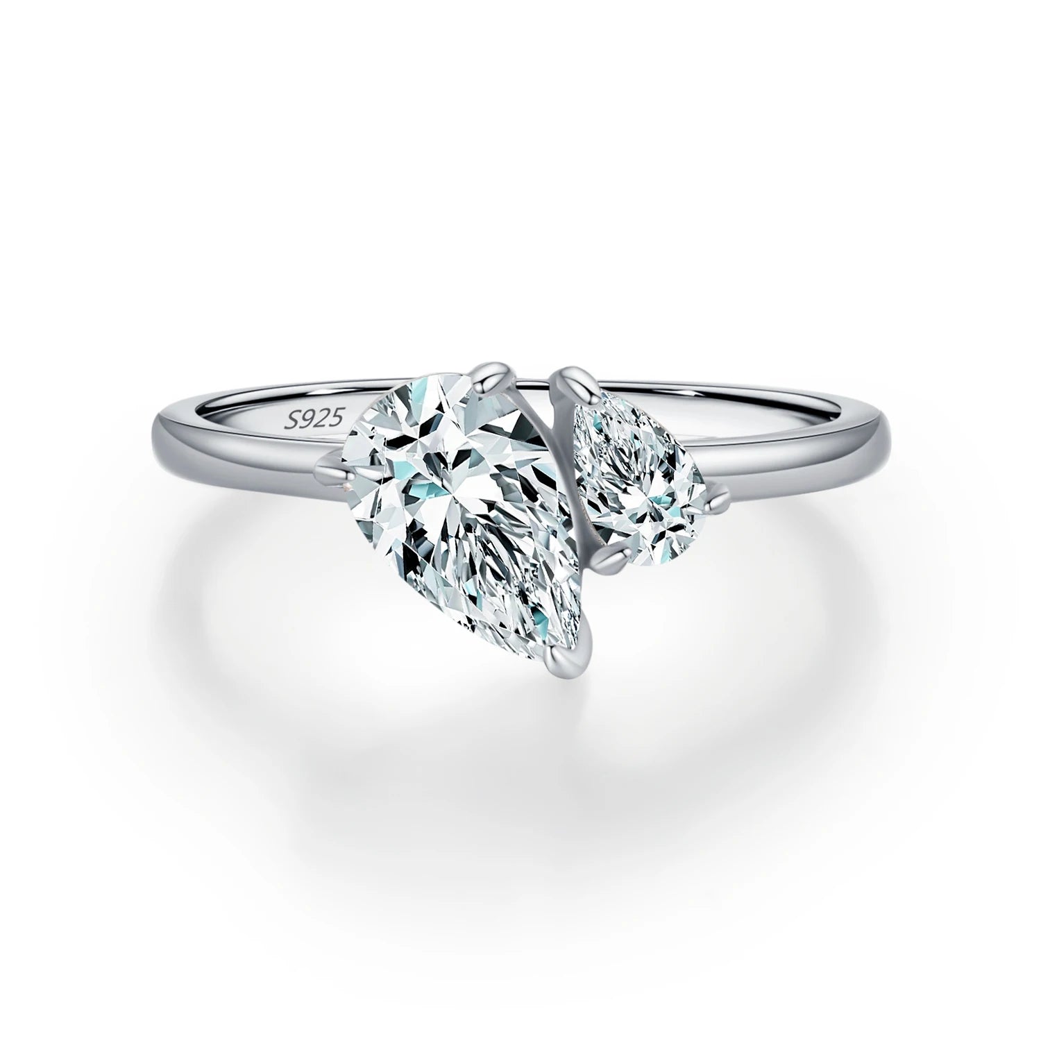 Anel de Prata 925 Gota de Água com Zircônia Brilhante Noivado/Namoro