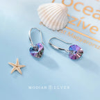 Modian Brincos de Prata 925 Esterlina com Cristal Arco-Íris em Formato de Coração