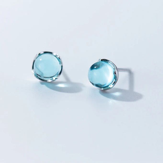 Brincos de Prata 925 Esterlina com Cristal Azul Céu