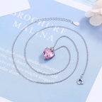Colar Coração Rosa em Prata 925 com Zircônia