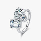 Anel de Luxo em Prata 925 Corte Esmeralda Geométrico