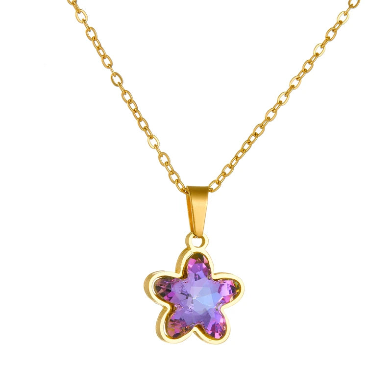 Conjunto Colar e Brinco Flor Colorida com Zircônia