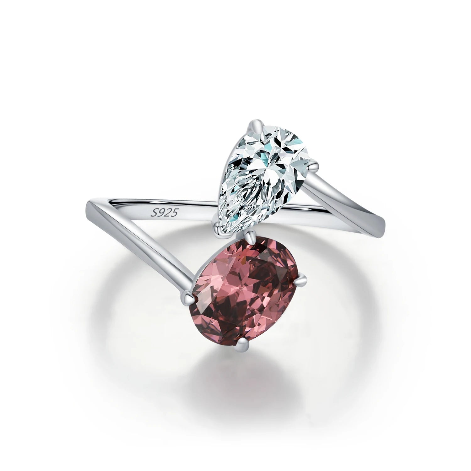 Anel de Prata 925 Esterlina com Zircônia Oval e Gota d’Água Luxuoso - Noivado/Namoro