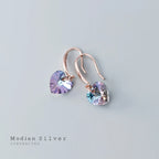 Modian Brincos de Prata 925 Esterlina com Cristal Arco-Íris em Formato de Coração