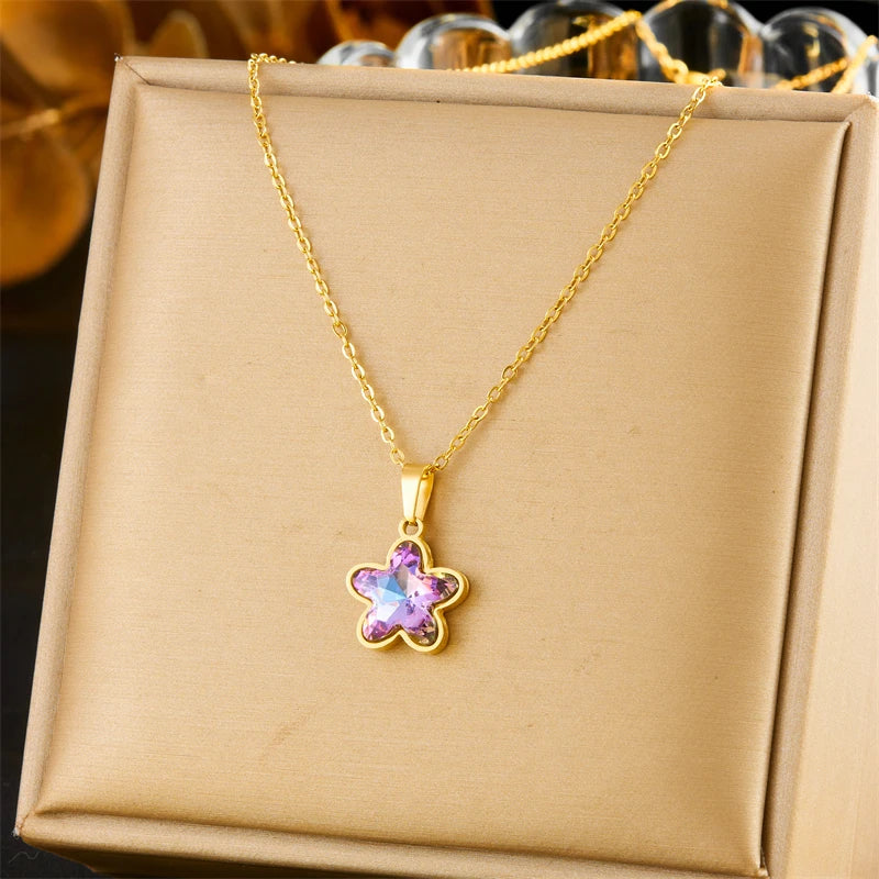 Conjunto Colar e Brinco Flor Colorida com Zircônia