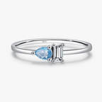 Anel Gota Azul com Zircônia 925 Prata Esterlina Noivado/Namoro