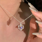 Colar com Pingente Lua e Coração em Prata 925 com Zircônia