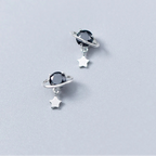 Brinco de Prata Coreano  Cristal Preto Planeta