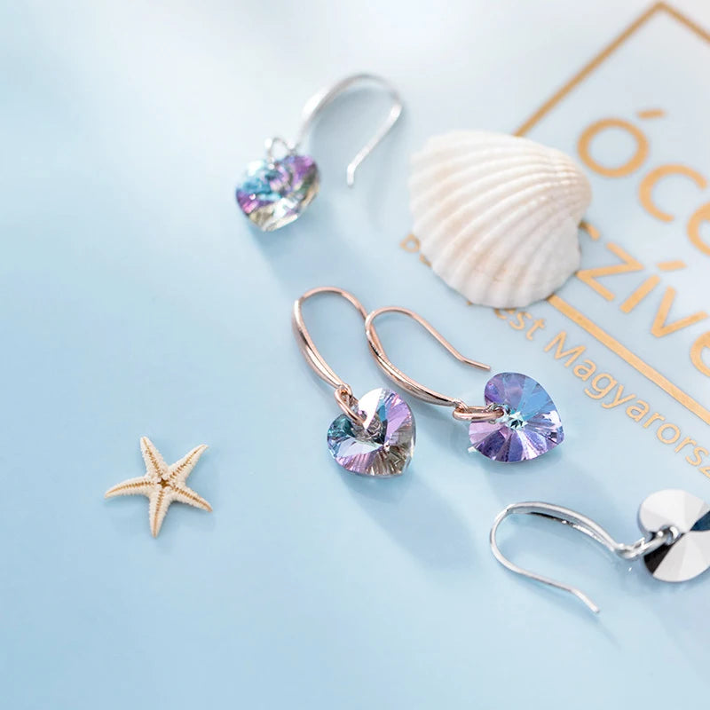 Modian Brincos de Prata 925 Esterlina com Cristal Arco-Íris em Formato de Coração