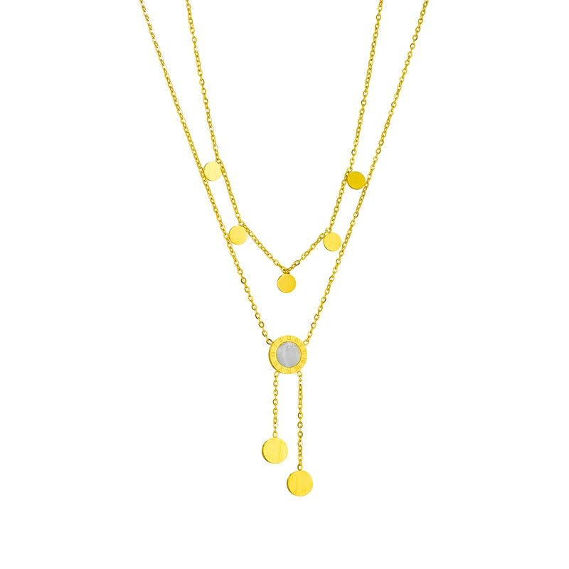 Colar Pingente Redondo com Números Romanos