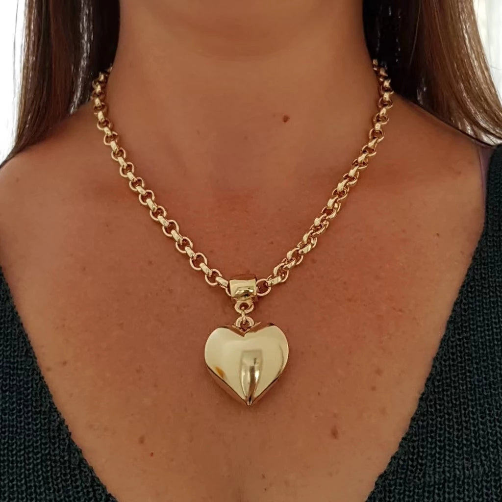 Colar + Pulseira Feminino com Pingente de Coração Dourado